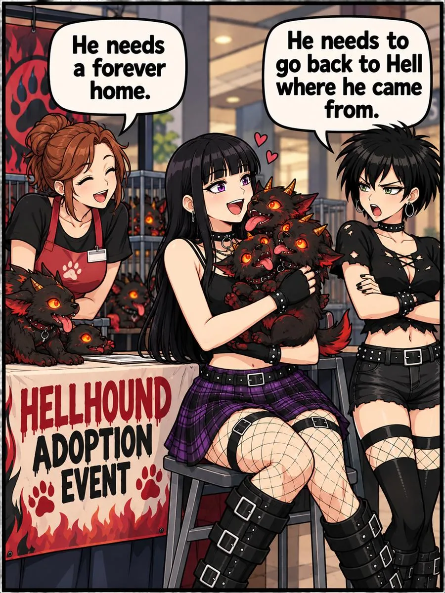 Hellhound Adoption Event goth comic at a mall pet adoption booth