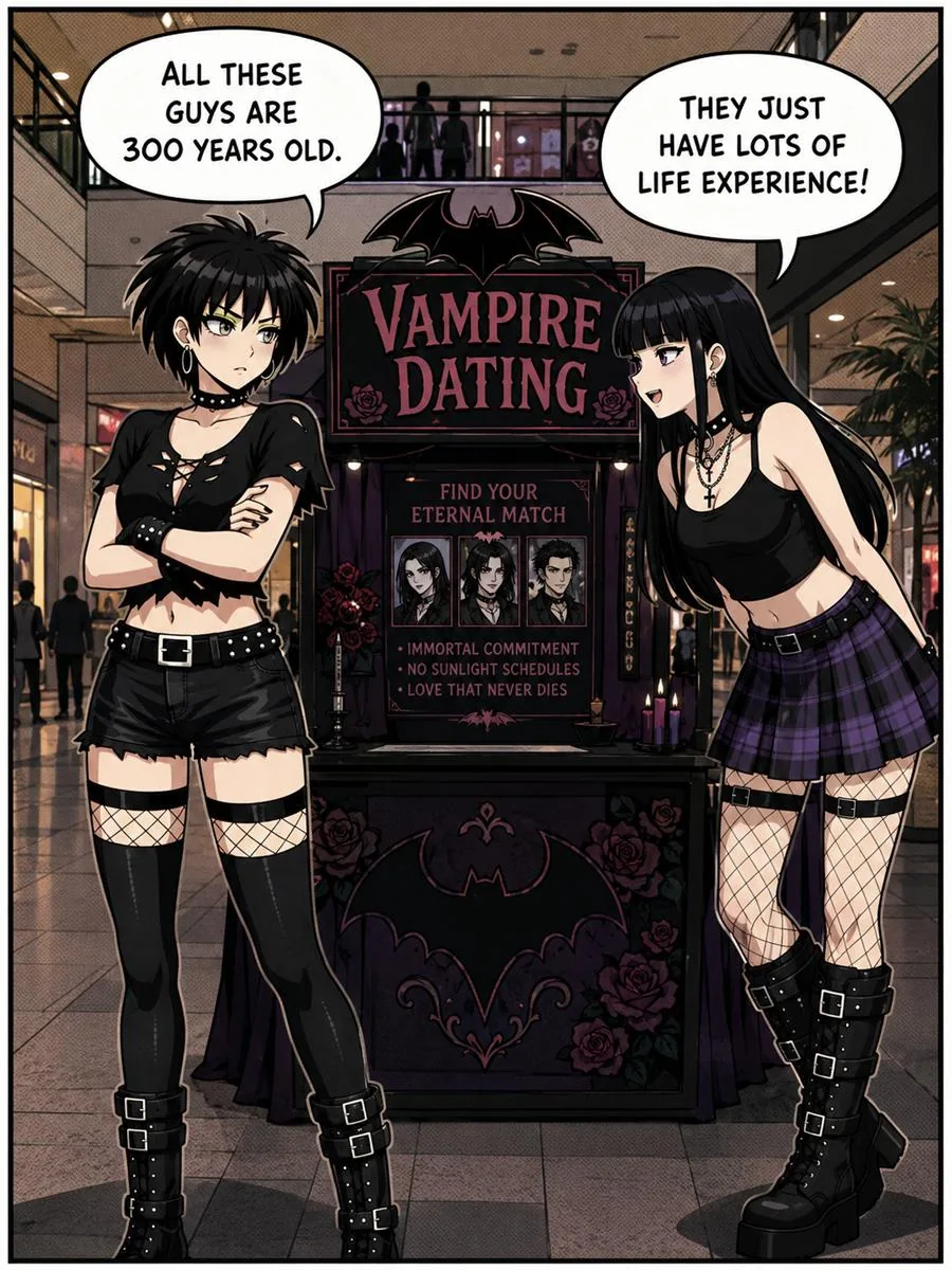 Vampire dating comic in a mall